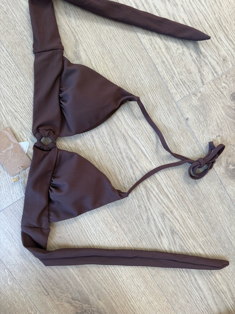 NWT BerlLook Chocolate Brown Ribbed Ring Bikini Top